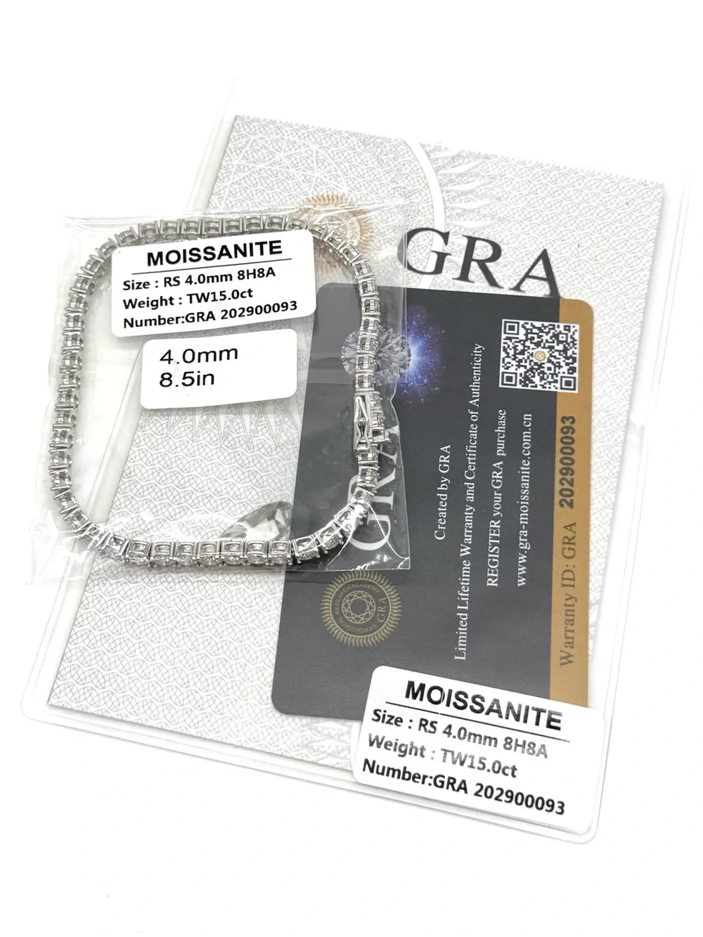 925 Silver, 11.7CTW - 15.0CTW, 4 MM, Moissanite Tennis Bracelet